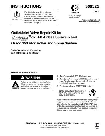 309325D Magnum Outlet/Inlet Valve Repair Kit, dx AX ... - Graco Inc.