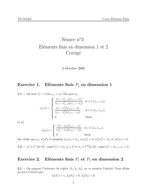Séance n 3 Eléments finis en dimension 1 et 2 Corrigé - Inria
