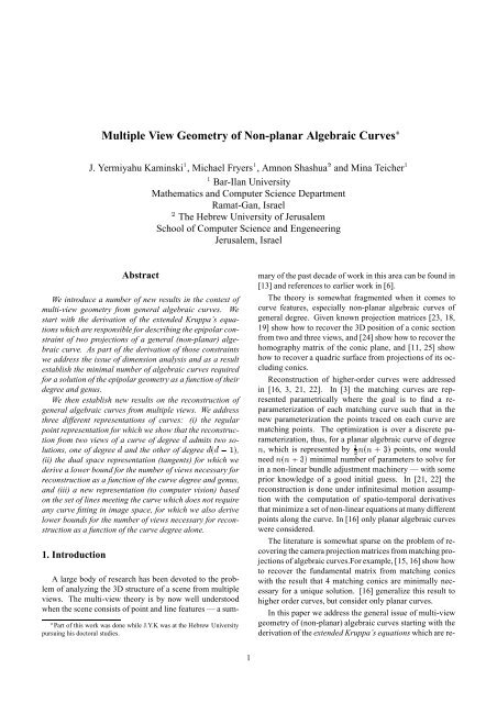 Multiple View Geometry of Non-planar Algebraic Curves