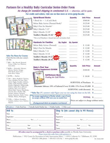 Partners for a Healthy Baby Curricular Series Order Form