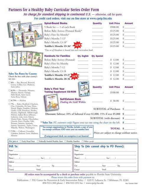 Partners for a Healthy Baby Curricular Series Order Form