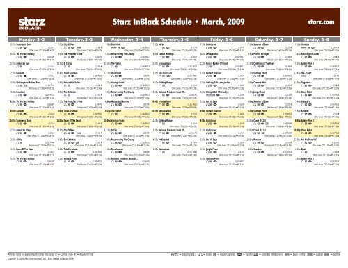 Starz InBlack - March, 2009 Schedule