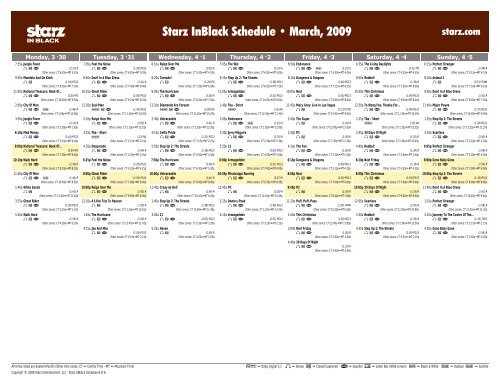 Starz InBlack - March, 2009 Schedule