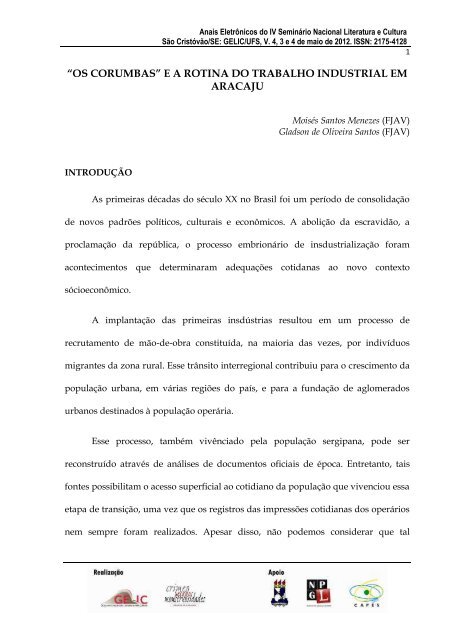 “OS CORUMBAS” E A ROTINA DO TRABALHO INDUSTRIAL EM ...