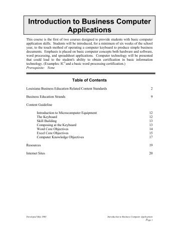 Introduction to Business Computer Applications - Louisiana ...