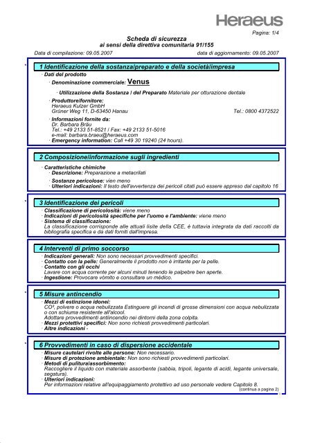 Scheda di sicurezza Venus (PDF) - Heraeus