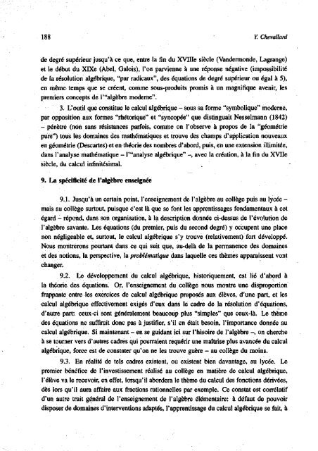 Y. Chevallard ENSEIGNEMENT DE L'ALGEBRE - Seminario ...