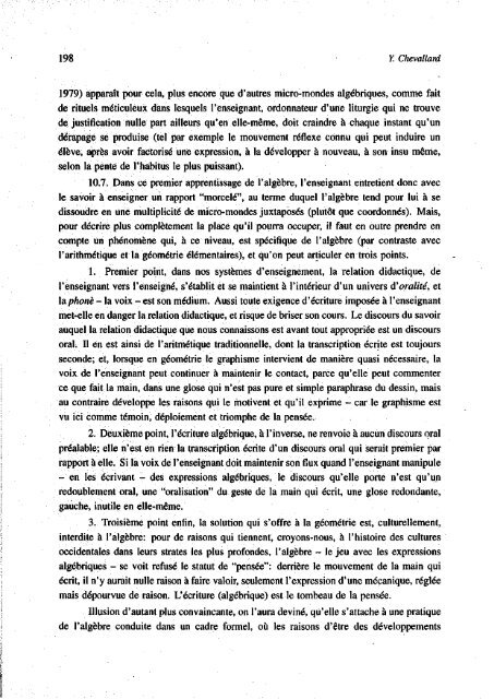 Y. Chevallard ENSEIGNEMENT DE L'ALGEBRE - Seminario ...