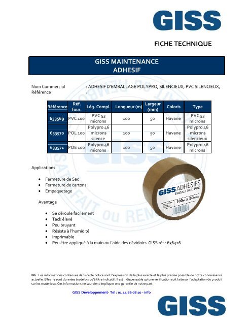 702608 FT GISS Adhesif d emballage