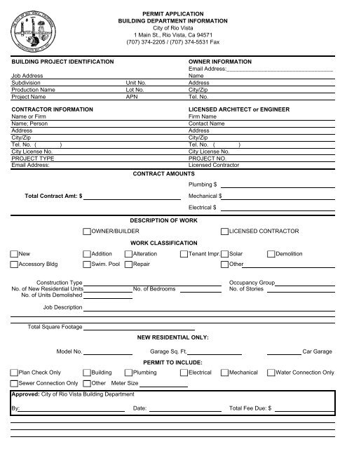 Building Permit Application - City of Rio Vista