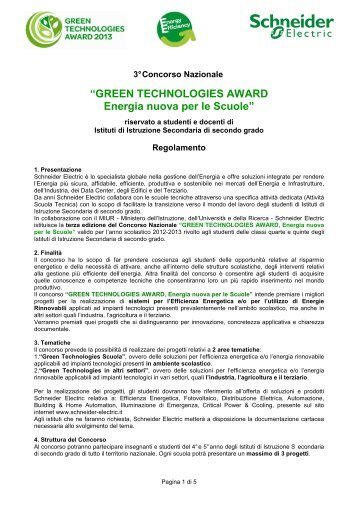 Regolamento Concorso Green Technologies Award 2013 - Miur