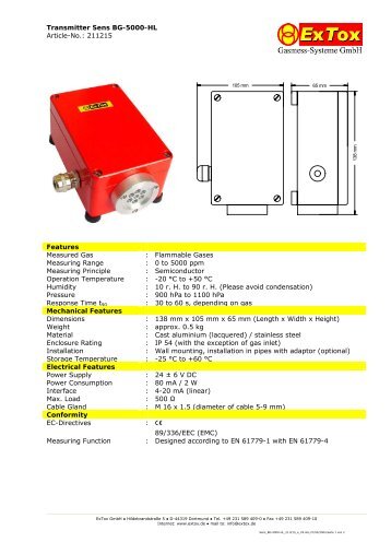 Transmitter Sens BG-5000-HL Article-No.: 211215 Features ...