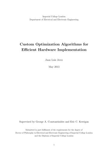 Custom Optimization Algorithms for Efficient Hardware Implementation