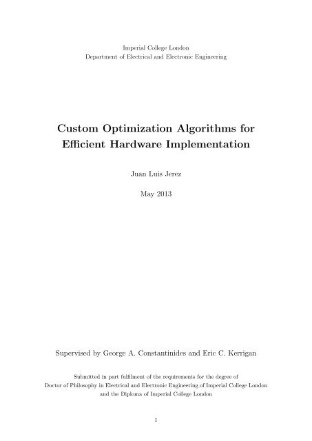 Custom Optimization Algorithms for Efficient Hardware Implementation