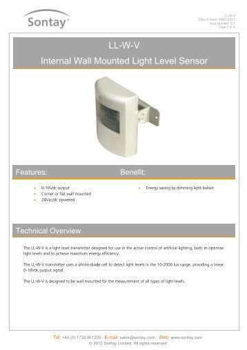 LL-W-V Internal Wall Mounted Light Level Sensor - Sontay