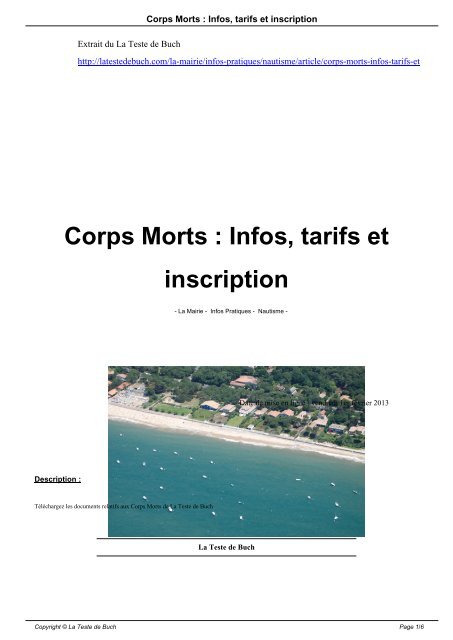 Corps Morts : Infos, tarifs et inscription - La Teste de Buch