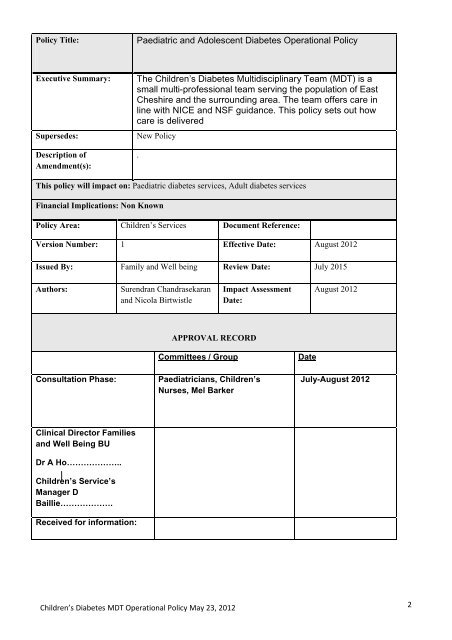 Paediatric diabetes operational 1745.pdf - East Cheshire NHS Trust