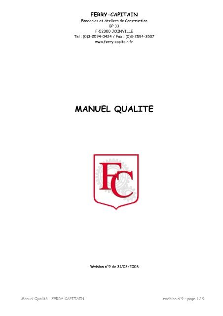Manuel Qualité - Ferry Capitain