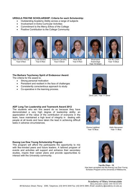 Year 12 Graduation Academic Awards - 2012 - Academy of Mary ...