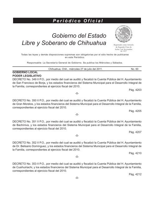 MiÃ©rcoles 27 de julio del 2011 - Gobierno del Estado de Chihuahua