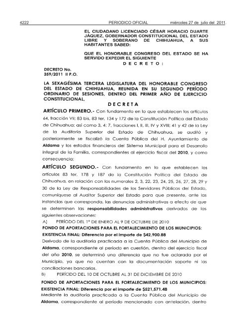 MiÃ©rcoles 27 de julio del 2011 - Gobierno del Estado de Chihuahua