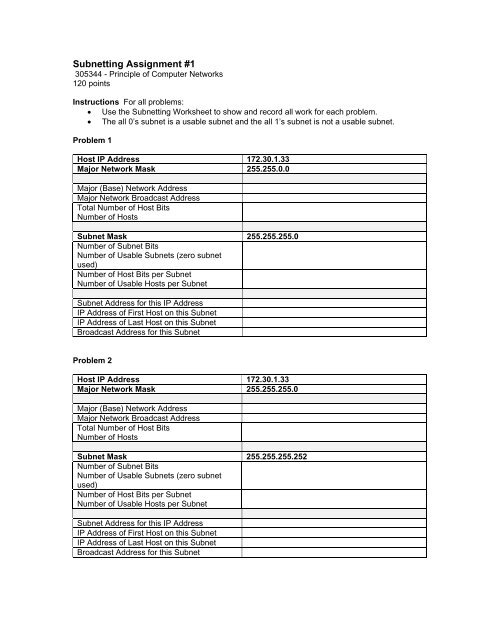 Subnetting Assignment 1 Subnetting Assignment 1