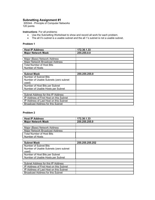 Subnetting Assignment #1