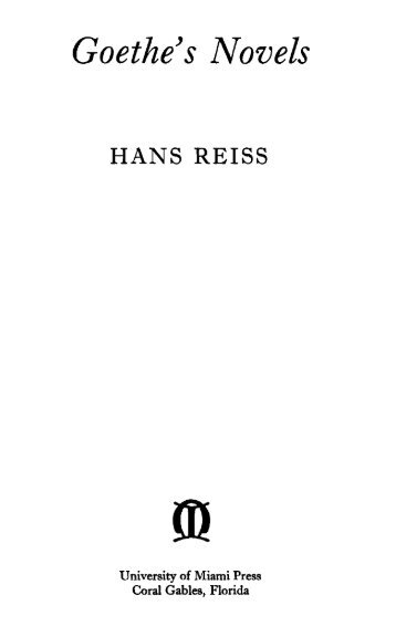 Goethe)s Novels HANS REISS - Studyplace