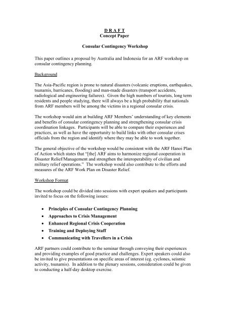 Concept Paper For Arf Workshop On Consular Contingency Planning