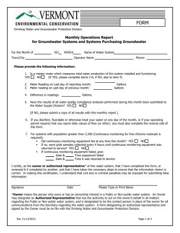 Monthly Operations Report for Groundwater Systems and Systems ...