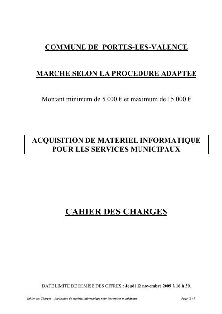 Cahier des Charges 2009 - Portes-lÃ¨s-Valence