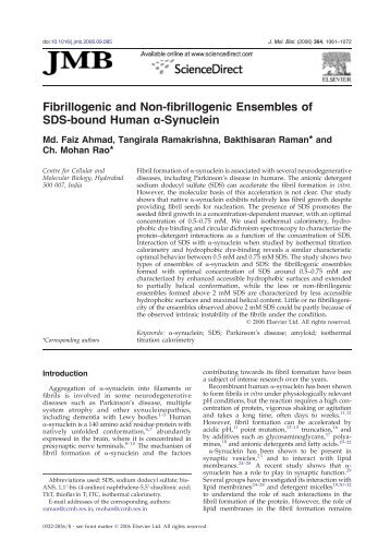 Fibrillogenic and Non-fibrillogenic Ensembles of SDS ... - CCMB