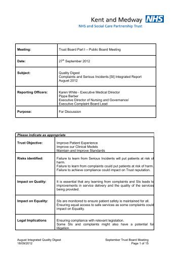 Integrated Complaints and Serious Incidents Report - Kent and ...