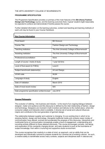 BAFDT Programme Specification 2011.pdf - Arts University ...