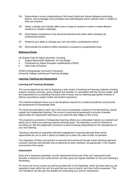 BAFDT Programme Specification 2011.pdf - Arts University ...