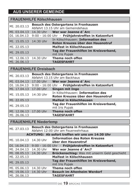 20. März 2013 bis 2. Juli 2013 - Kirchengemeinde-koelschhausen.de