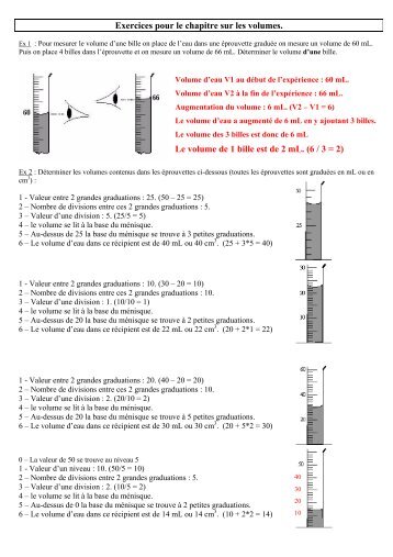 Exercices pour le chapitre sur les volumes. Le volume de 1 bille est ...