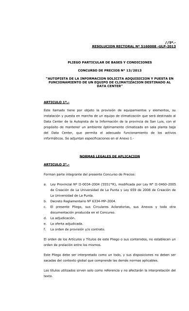 Concurso de Precios NÂº 13-ULP-2013 - Universidad de La Punta ...