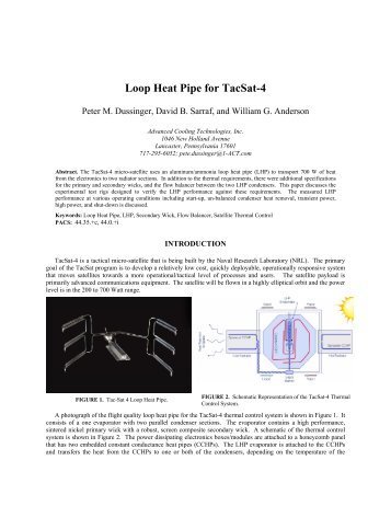 Loop Heat Pipe for TacSat-4 - Advanced Cooling Technologies, Inc.