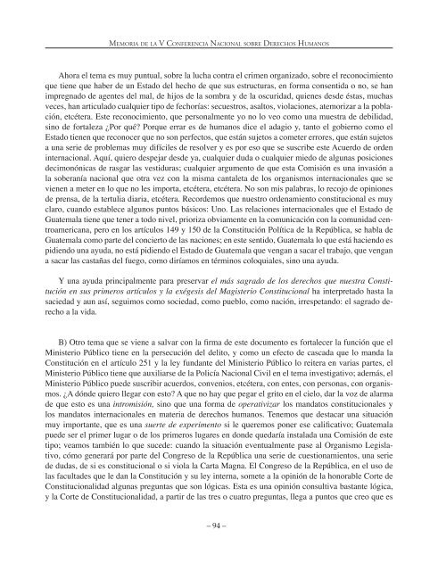 Memoria de la V Conferencia Nacional sobre Derechos Humanos