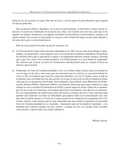 Memoria de la V Conferencia Nacional sobre Derechos Humanos