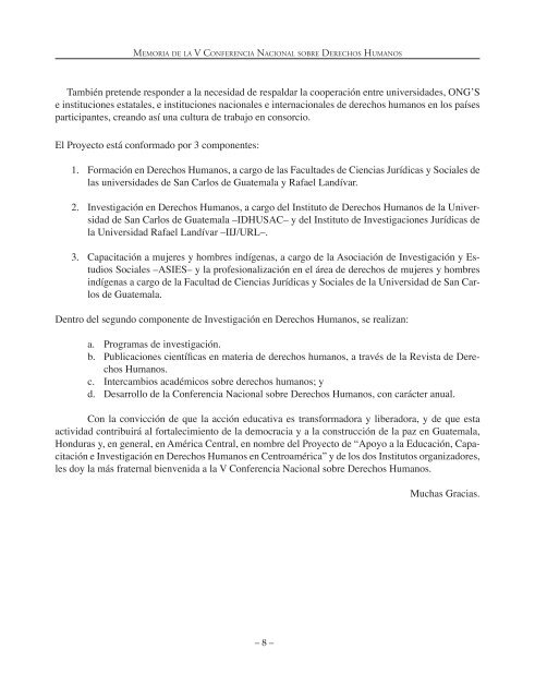 Memoria de la V Conferencia Nacional sobre Derechos Humanos