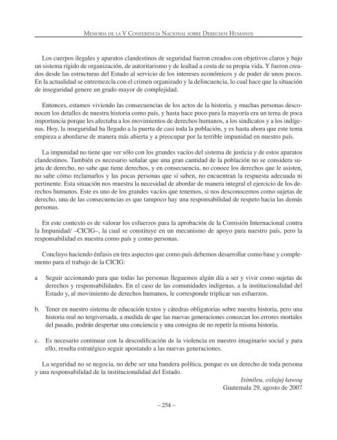 Memoria de la V Conferencia Nacional sobre Derechos Humanos