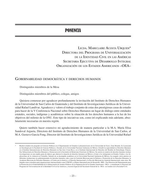 Memoria de la V Conferencia Nacional sobre Derechos Humanos