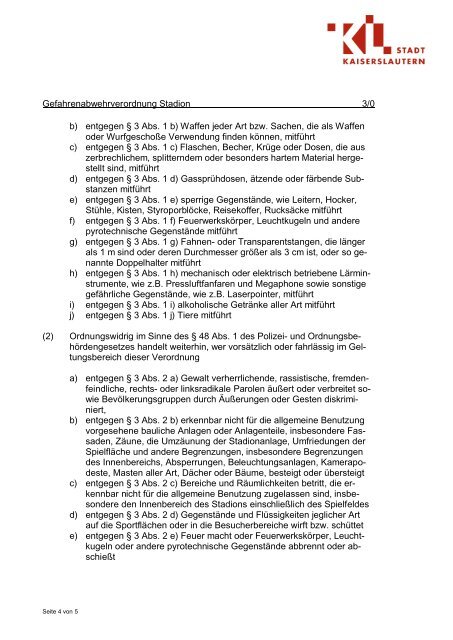 3.0 Gefahrenabwehrverordnung - Sicherheit im Fritz-Walter-Stadion