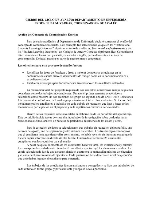 CIERRE DEL CICLO DE AVALÃO: DEPARTAMENTO DE ... - UPRM