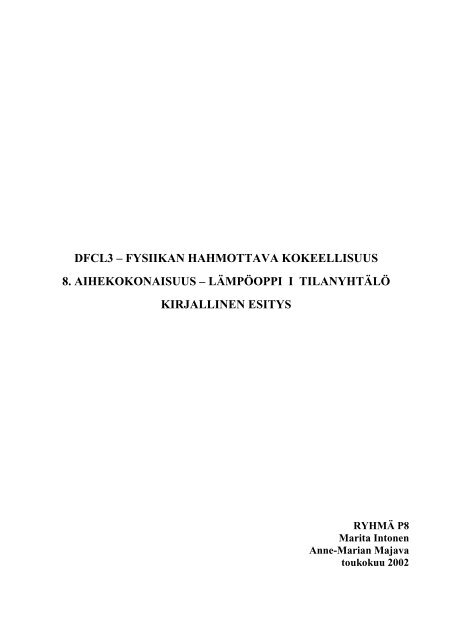 dfcl3 – fysiikan hahmottava kokeellisuus 8. aihekokonaisuus