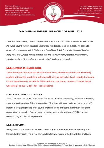 Front of House Course - Cape Wine Academy
