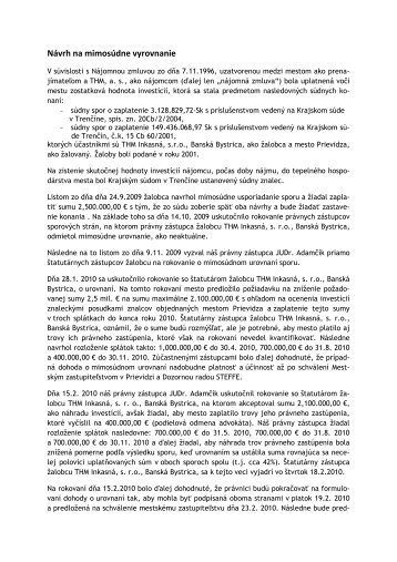 NÃ¡vrh na mimosÃºdne vyrovnanie - Mesto Prievidza