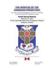 the minutes of the canadian presbytery - Associate Reformed ...
